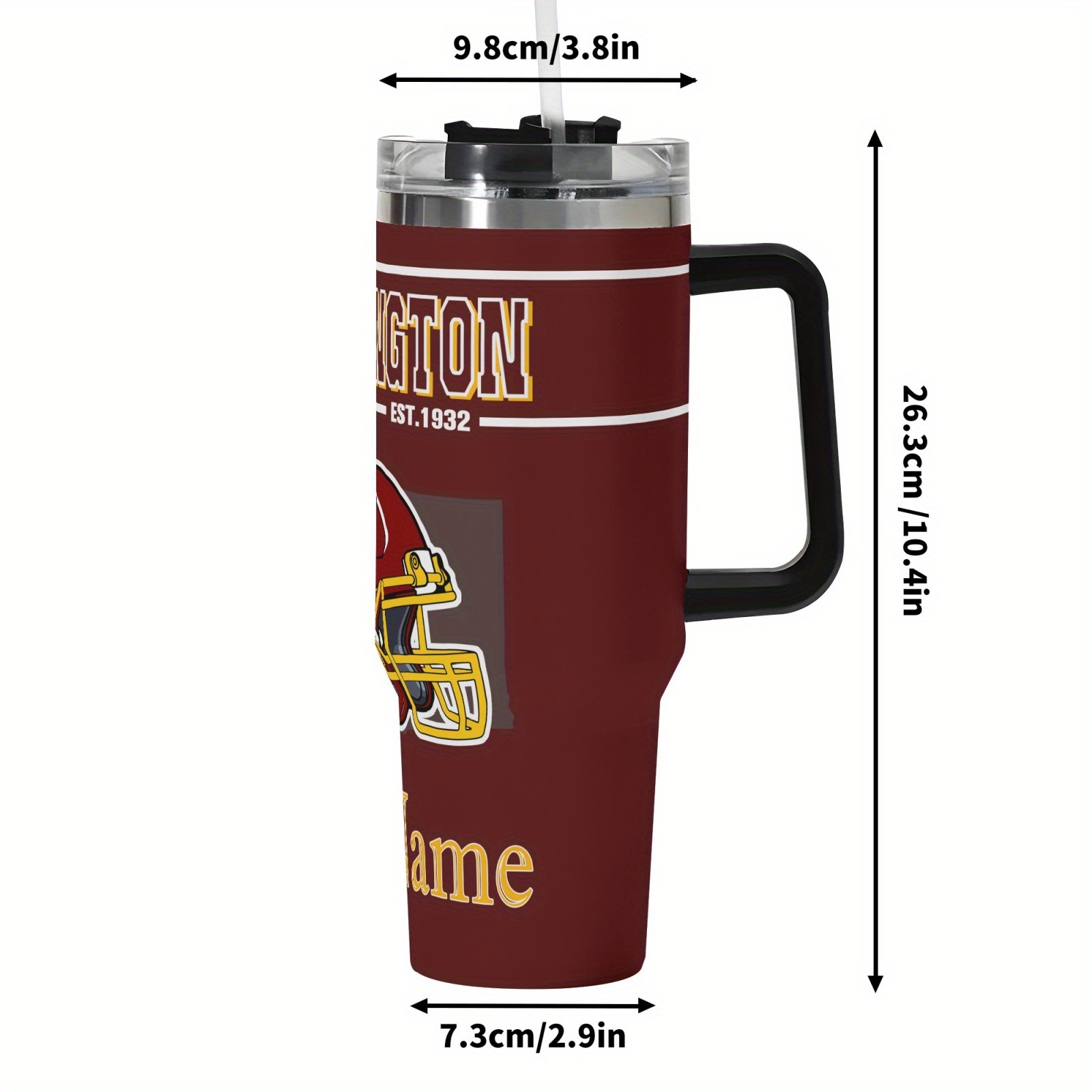 a personalized 40oz stainless steel vacuum vacuum   for   football featuring a custom name lid and straw ideal for hand washing this reusable travel coffee cup and water bottle is perfect for use in cars offices 5