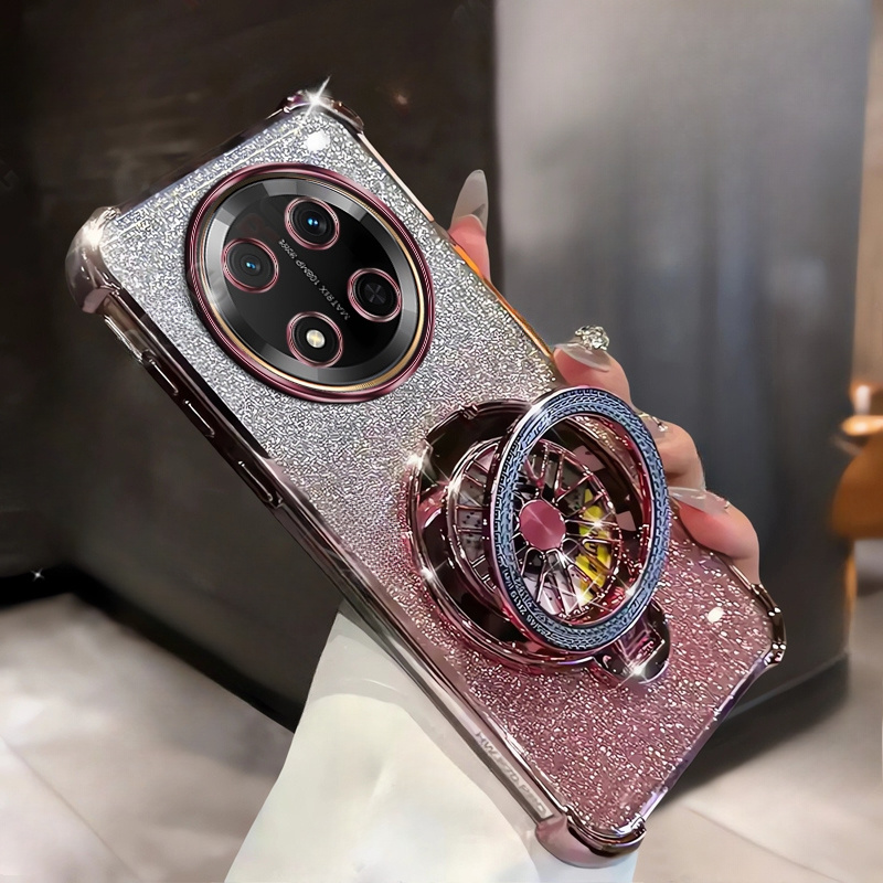 TEMU Rotating Gyro Design Bracket Phone Case For Huawei Honor Magic 7 Lite/ X9c /x60 Pro Universal Phone Case Creative Luxury Plating Flash Gradient