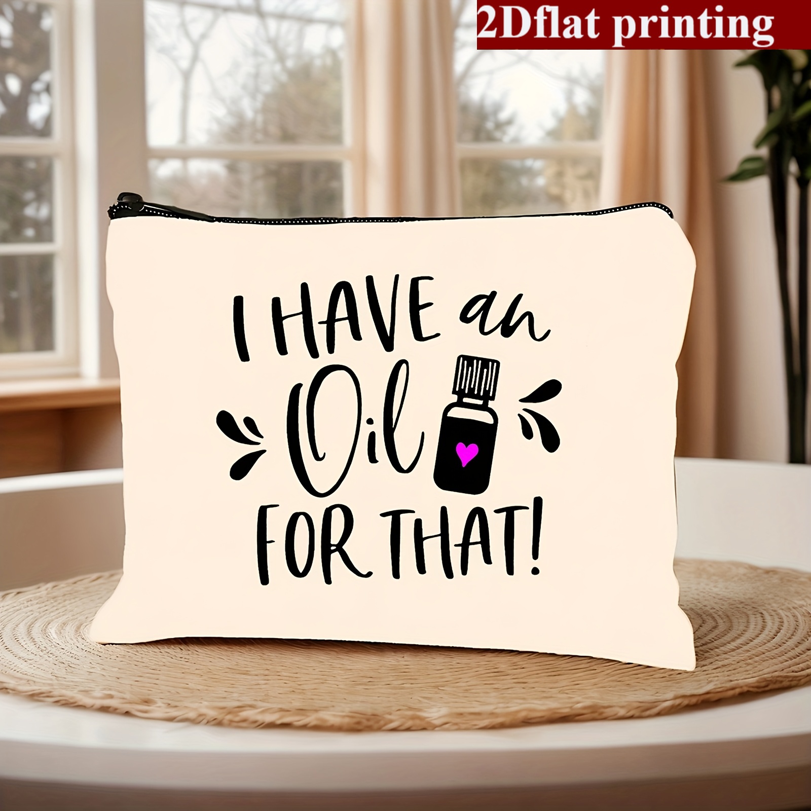 TEMU 1 stuk Elegante Clutch voor Etherische Olie Liefhebbers met 2D Platte Print - Cosmetische Etui met Rits en "Ik Heb Mijn Eigen Etherische Oliën!"
