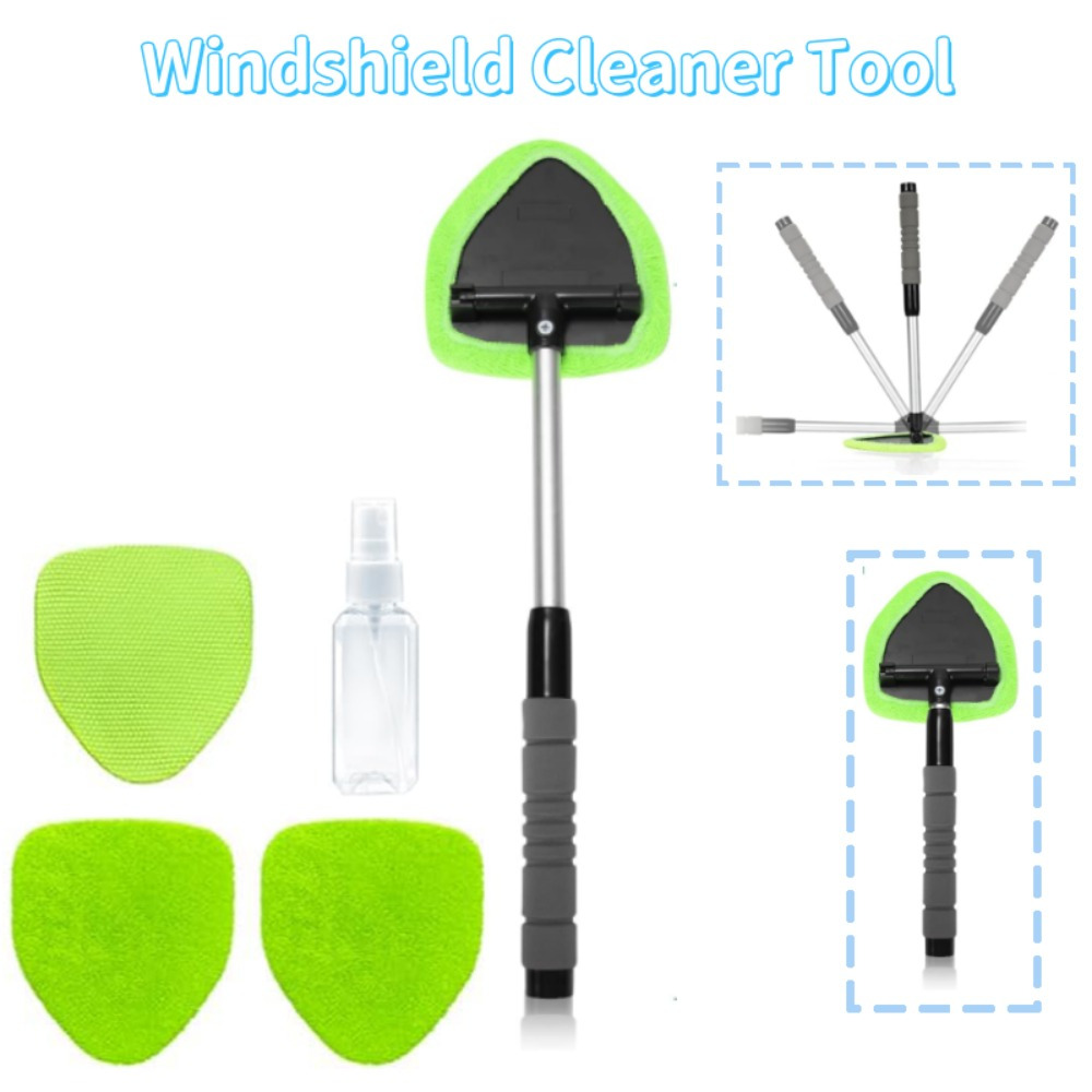 

Windshield Cleaning Tool, Car Window Cleaner With 4 Washable Reusable Microfiber Pads, Extendable Long Handle Glass Wiper Cleaning Kit, Auto Accessories Universal For Office And Home