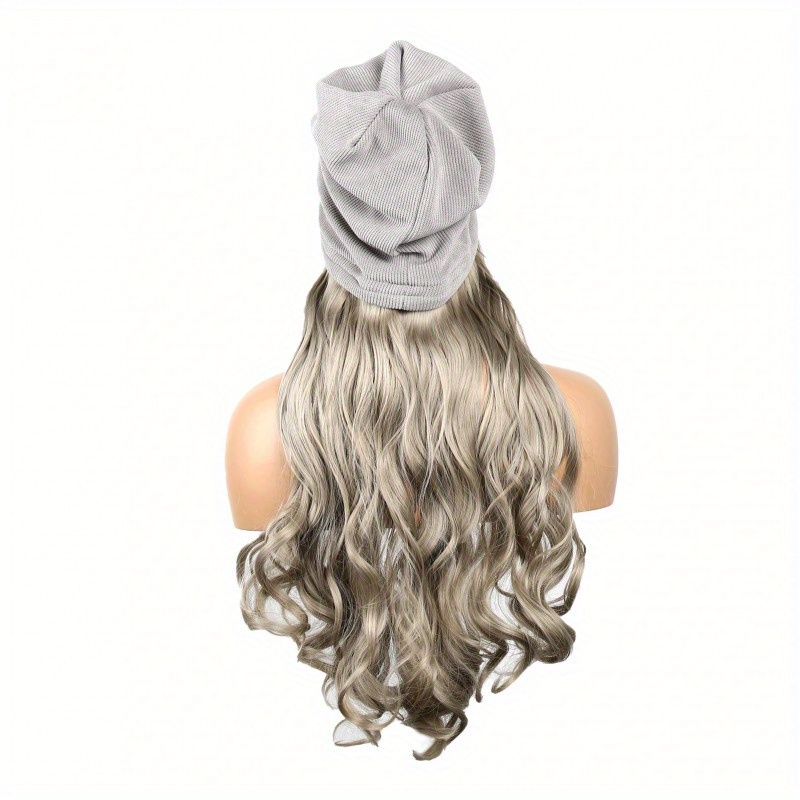 E-shop Graue Wellenförmige Slouchy Beanie Mütze Perücke Abnehmbare Mütze Befestigte Lockige Geschenke für Freunde und Familien