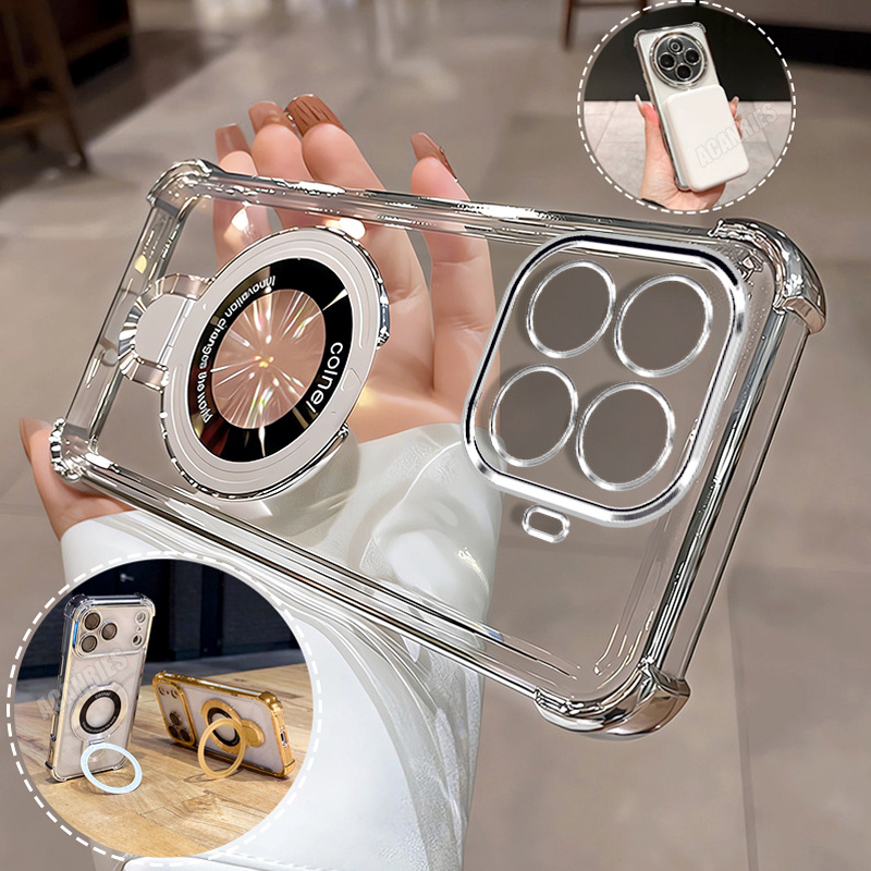 TEMU Phone Case: Acanries 1 Luxury Thin Ring Folding Stand Holder Bracket   1 Plating Clear Shockproof Protective Phone Case For Xiaomi 15t Pro/ 15t