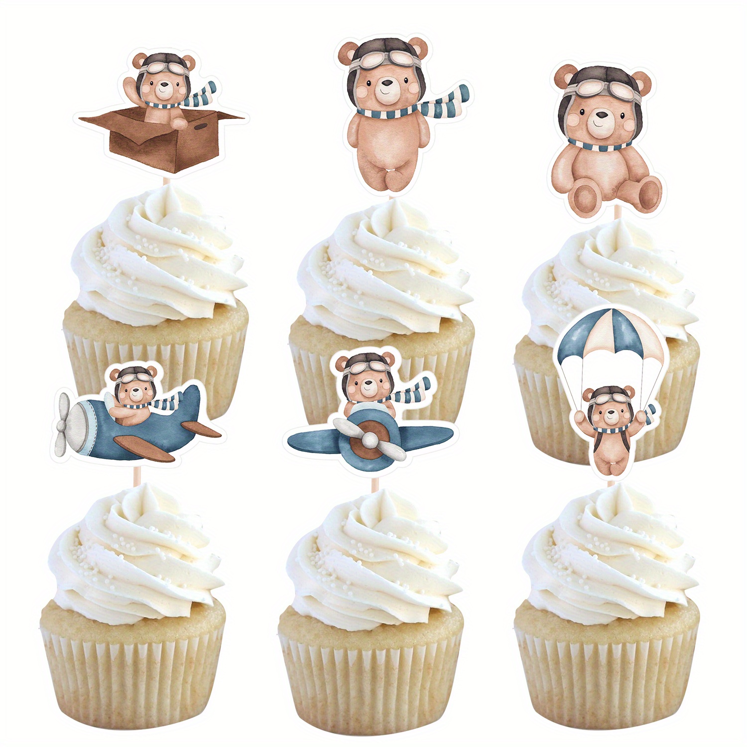 Image of 30pcs/set Cartoon Bear Cupcake Toppers Blue Bear Toppers With For Birthday Home Party Diy Cupcake Decoration Supplies
