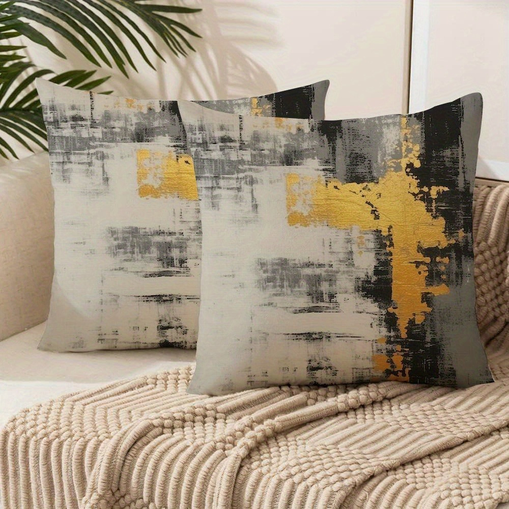 TEMU 2pcs Set, Single-sided Print, Gray-black-golden Abstract Oil Painting Series Pillowcases, Featuring Gray-black-golden Abstract Oil Painting