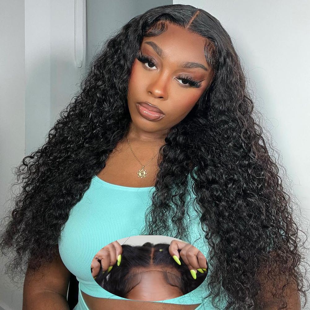 Image of Glueless Wigs Human Hair Pre Cut 250 Density Loose Deep Wave Wig Glueless Wigs For Women Loose Wave Lace Front Wigs Human Hair