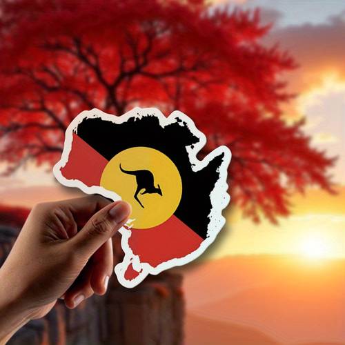 kamilaroi australian flag vinyl stickers durable weather resistant decals for car windows doors tank covers fridges cultural pride design with sunset landscape kangaroo silhouette australian souvenirs gifts fridge decoration print vibrant colors