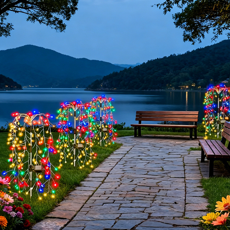 Image of 200led 120led Solar Lights, 8-mode Solar Willow Garden Lights, Ip44 Solar Courtyard Lights Ideal For Gardens, Courtyards, Parks, Walkways, , Patios, And Holiday Decorations