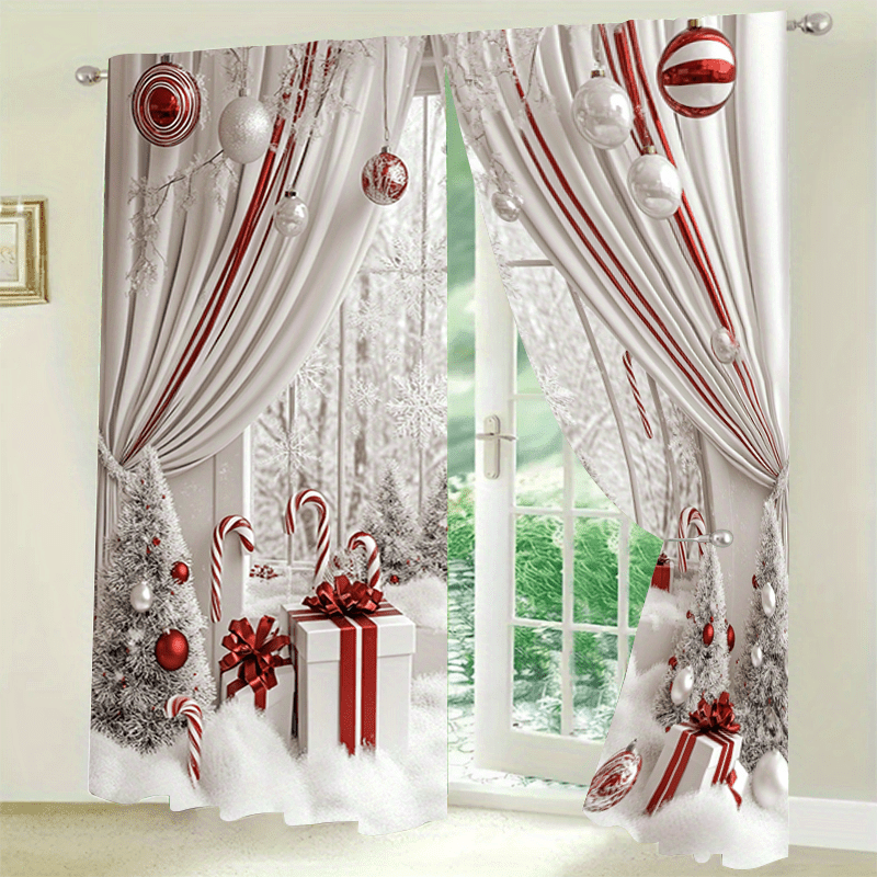 

2pcs Set Christmas Curtains - , & To | , Ventilated For , Reduction & Dimming | For