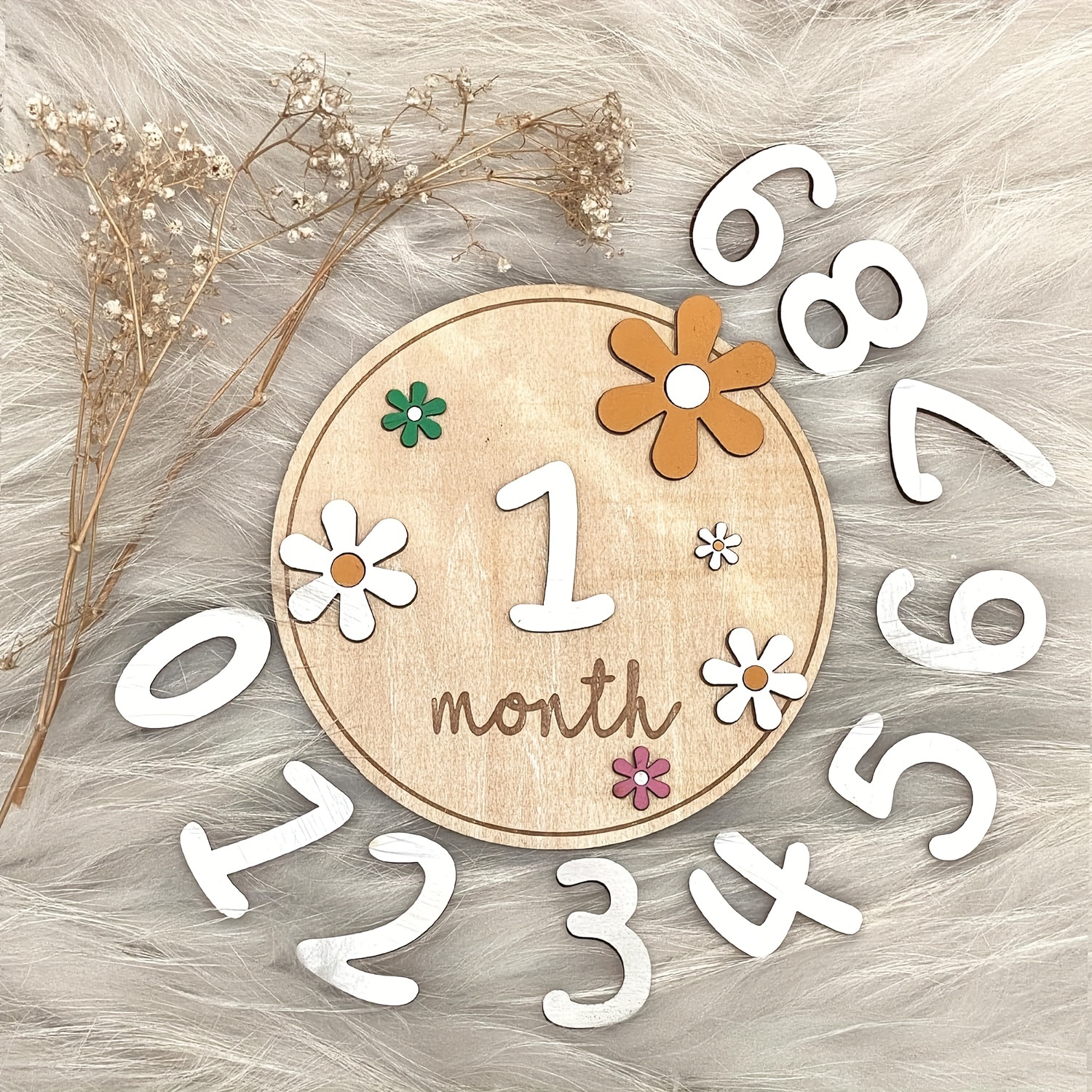 TEMU 2d Flat, 2d Flat Wooden Newborn Monthly Growth Milestone Cards, Double-sided Design With Numbers - Milestone Cards - First Year Growth Cards -