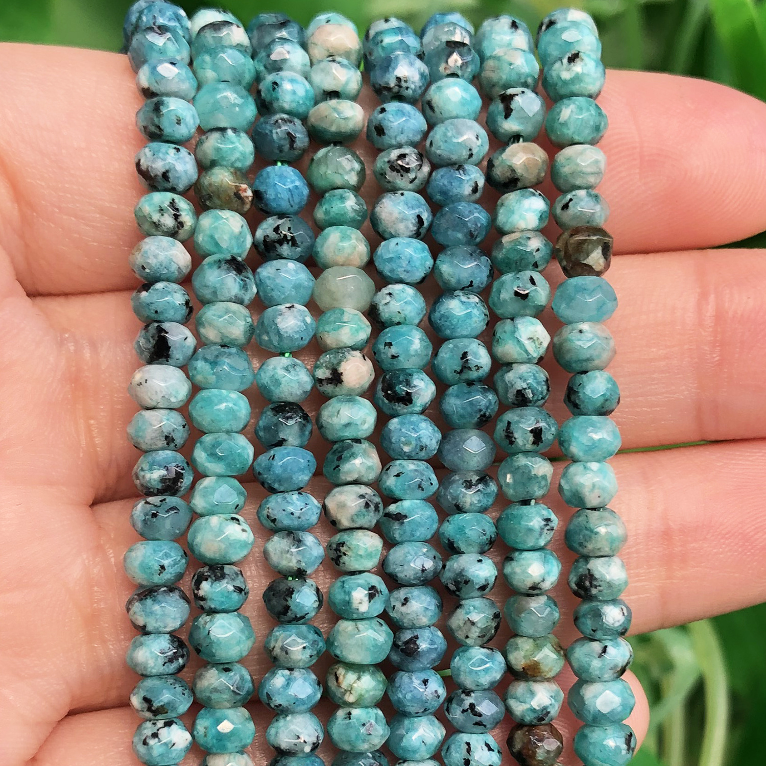 TEMU 3x5mm Natural Stone Lake Blue Spot Jasper Rondelle Loose Spacer Bead For Jewelry Making Diy Unique Bracelet Necklace Earrings Accessories