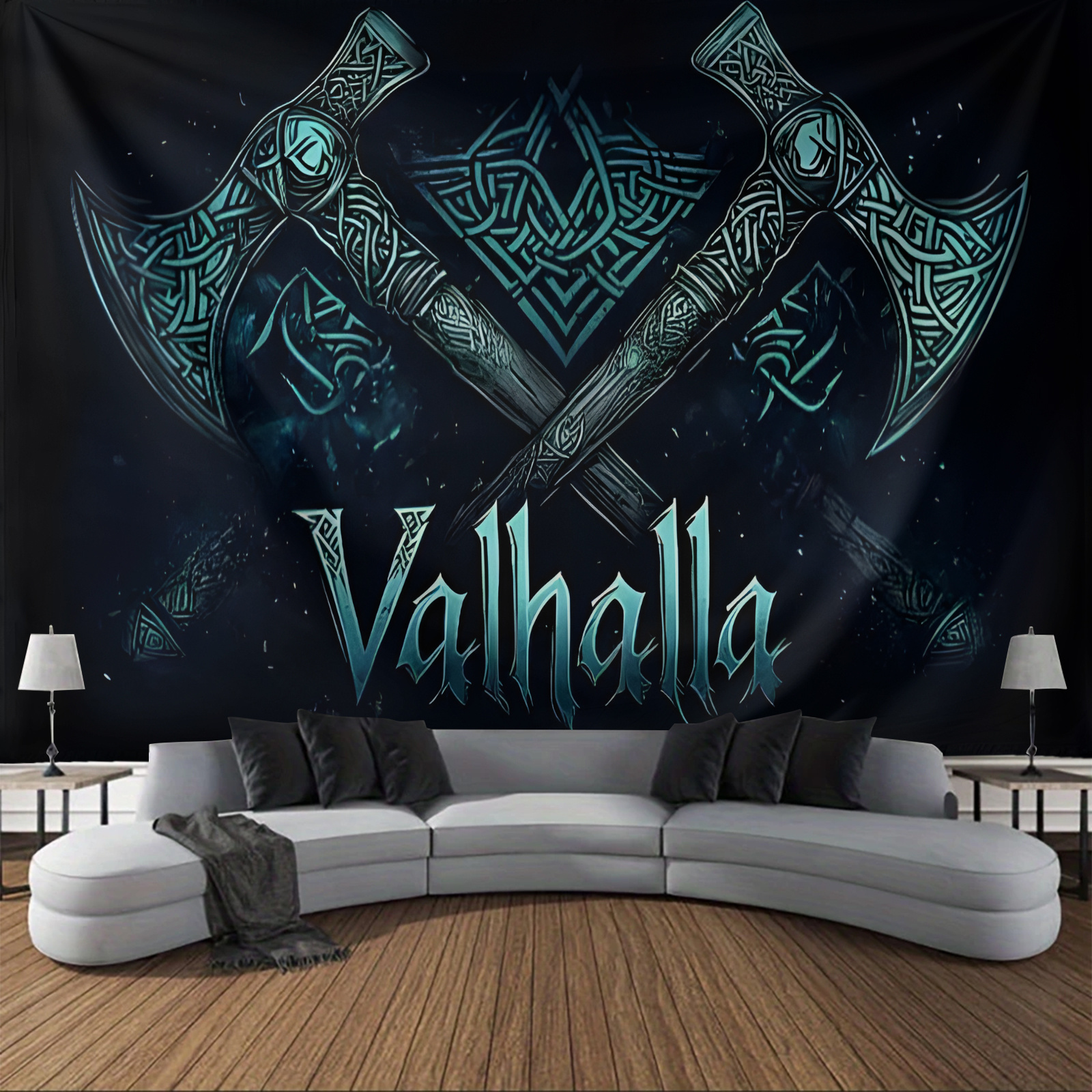 TEMU 1pc Large Fantasy Axe Design Tapestry- Theme With Celtic Knots And Stars, Wall Hanging For Living Room, Bedroom, Office Decor And Streaming