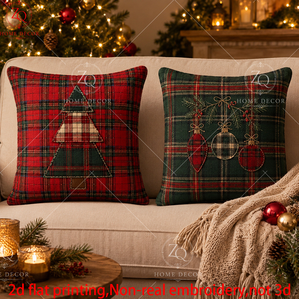 TEMU 2d Flat Printing, 2pcs Christmas Atmosphere Retro Pillowcases For Christmas Tree Decoration, Sofa And Bed Headrest Covers, Farmhouse Decor