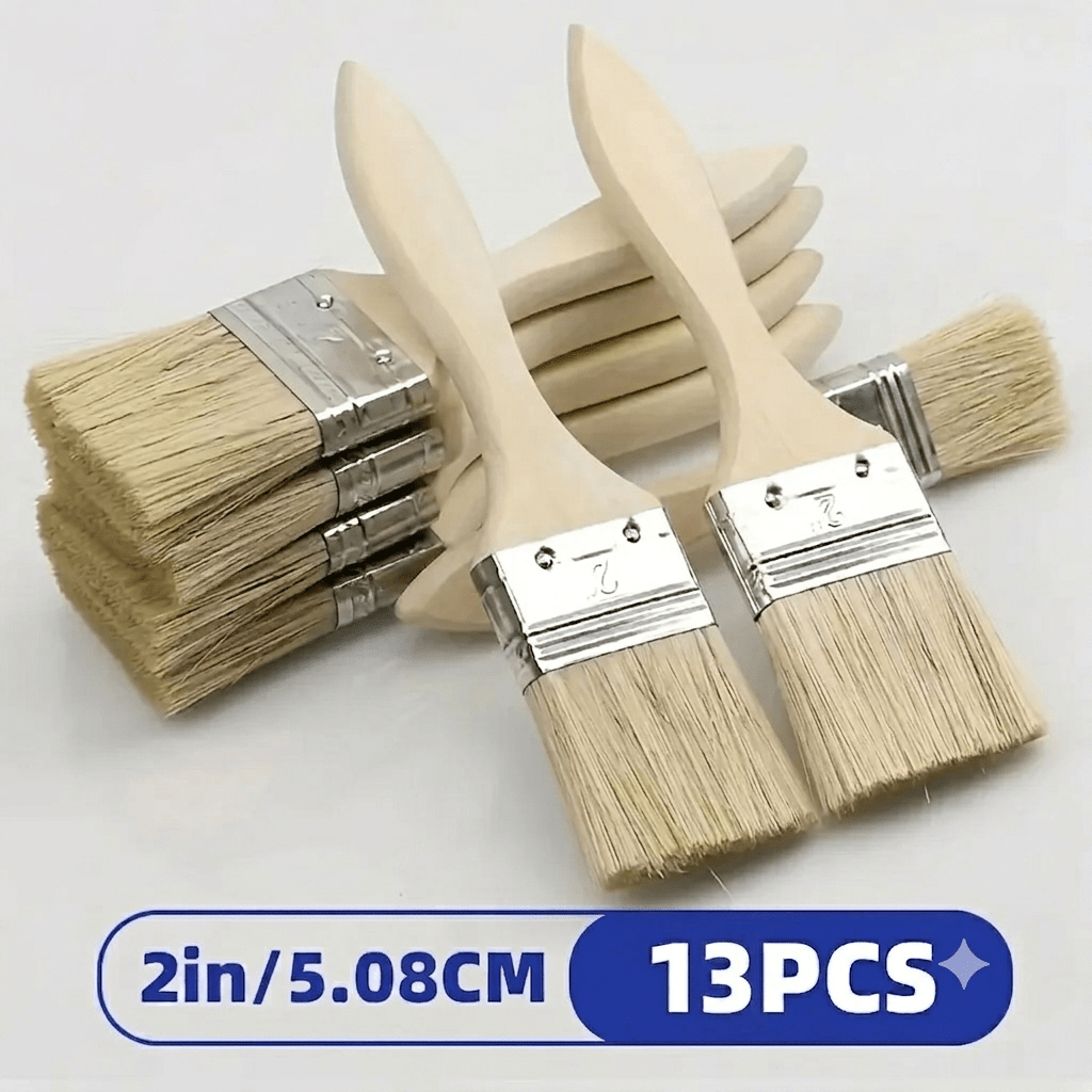 TEMU 13pcs Set Of Flat Paint Brushes| 5.08cm, With Wooden Handle And Metal - , Suitable For Arts, Crafts, Painting, Applying Paint And Glue- For