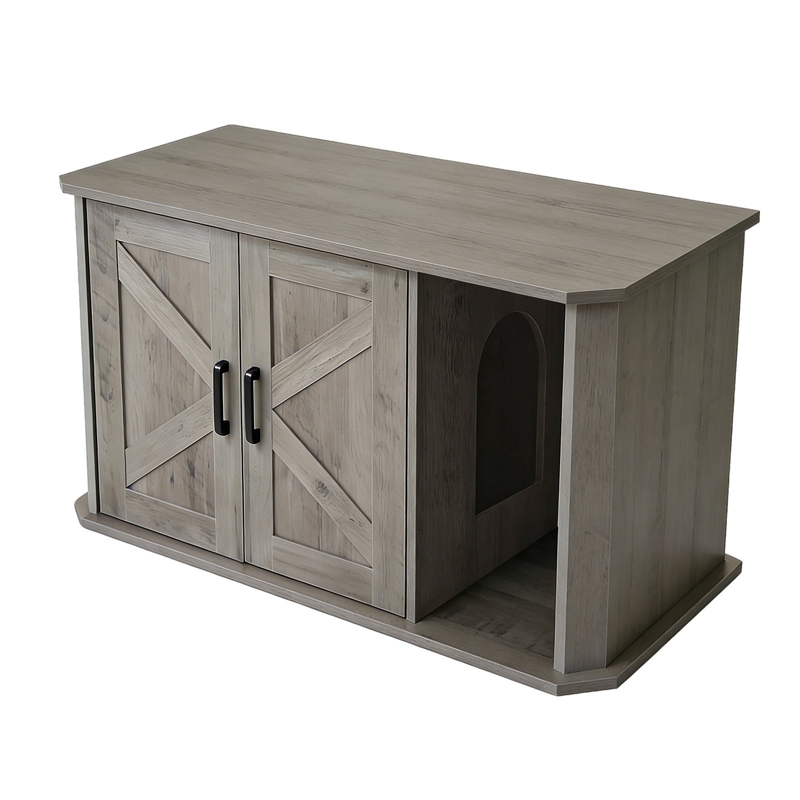 Image of Modern Wooden Cat Litter Box Enclosure Hidden Washroom Cabinet With Side Entry Large Capacity End Table Easy To Clean Sturdy Particle Board Multi-functional Cat House