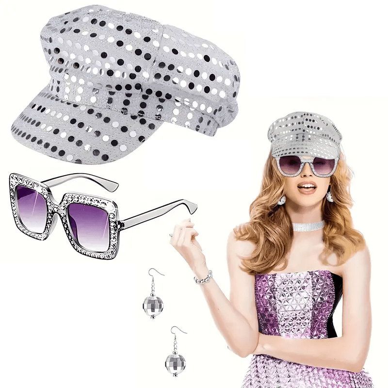 3pcs 70s disco party accessory set sparkling sequin hat - Temu