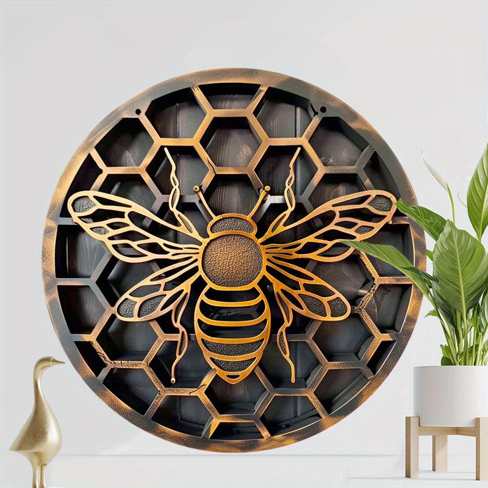 

1pc Art Deco Bee And Honeycomb Wall Plaque - Manufactured Wood Decorative Hanging Art For , Farmhouse, Door, Window, Garden - No Electricity Required