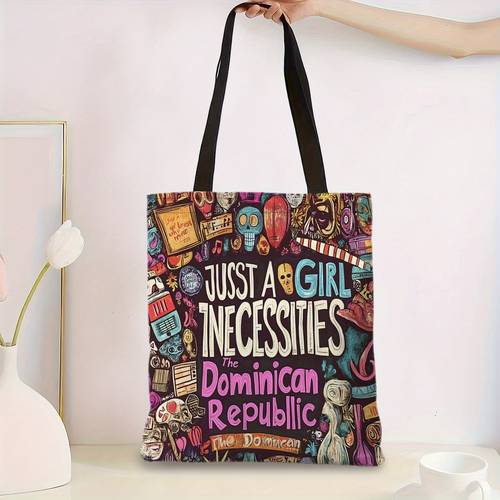 1pc 2d flat printing dominican republic cultural art print tote bag reusable stylish shoulder bag with just a s necessities design durable 33 5x38 0 cm for use halloween decor fall fabric christmas crafts reusable zztm 07