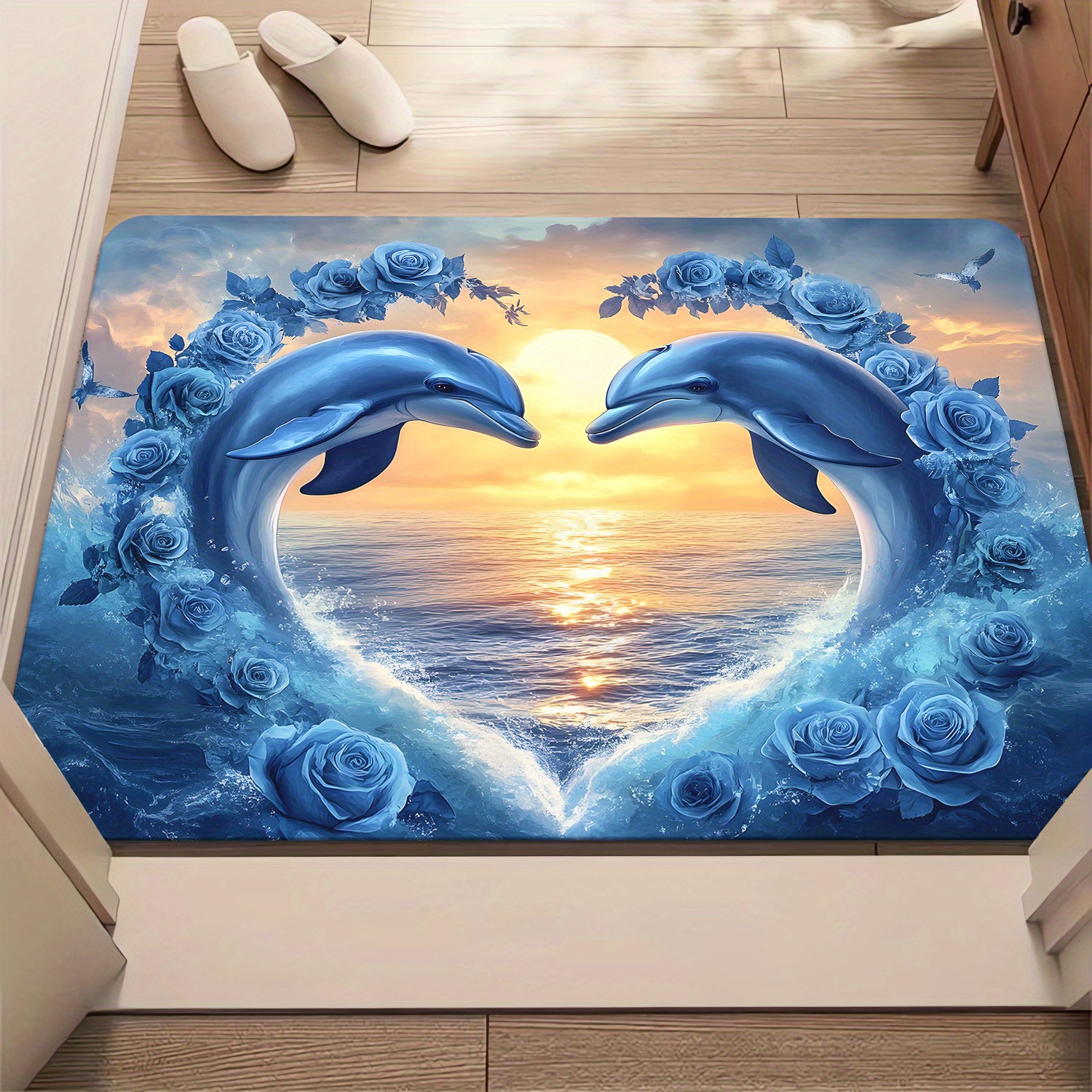 TEMU 1pz Tappetino Antiscivolo con Design e Rose �� al Tramonto Vivace, Tappetino Assorbente in Microfibra di Poliestere per Camera da Letto,