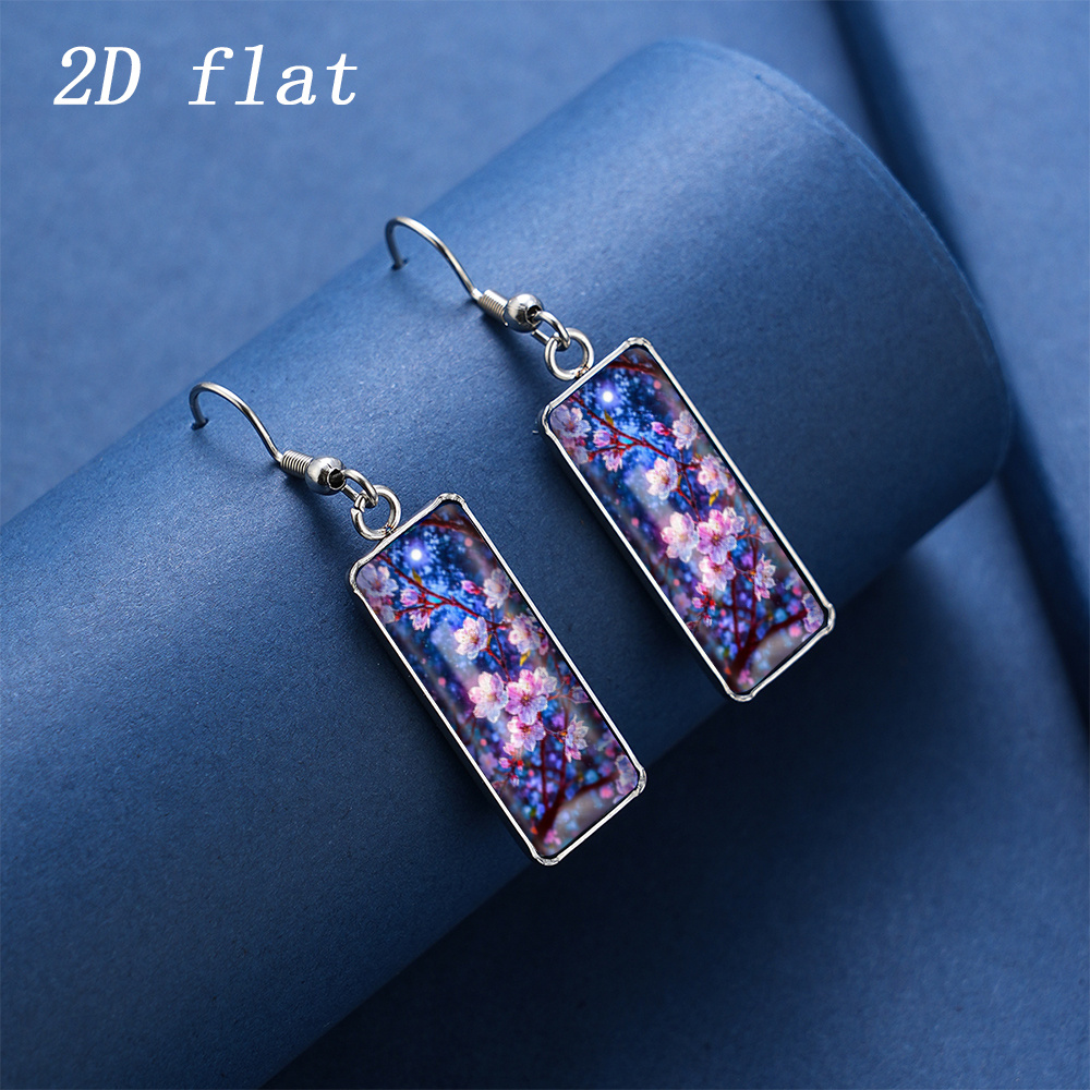 Women's Moonlit Starry Sky & Cherry Blossom Pattern Glass Earrings