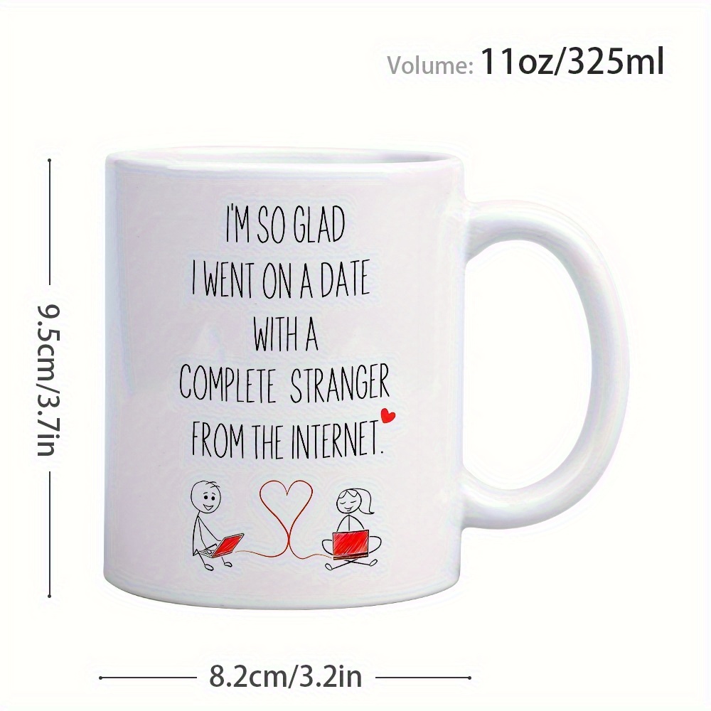 1pc 11oz romantic anniversary ceramic mug im   i     with     from the internet design white with pink accents ideal valentines gift for couples love internet themed humorous drinkware anniversary gift mug   romantic design ceramic mug coffee bar accessories details 5