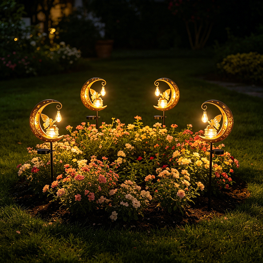 TEMU 4pcs Solar-energy Lawn Lamp, Exquisite Elf Fantasy Fairy Tale Style, Metal Garden Pathway Gazebo Decoration Light, Solar Charging, Best Gift For