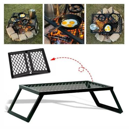 foldable camping pit grate campfire cooking portable stand equipment