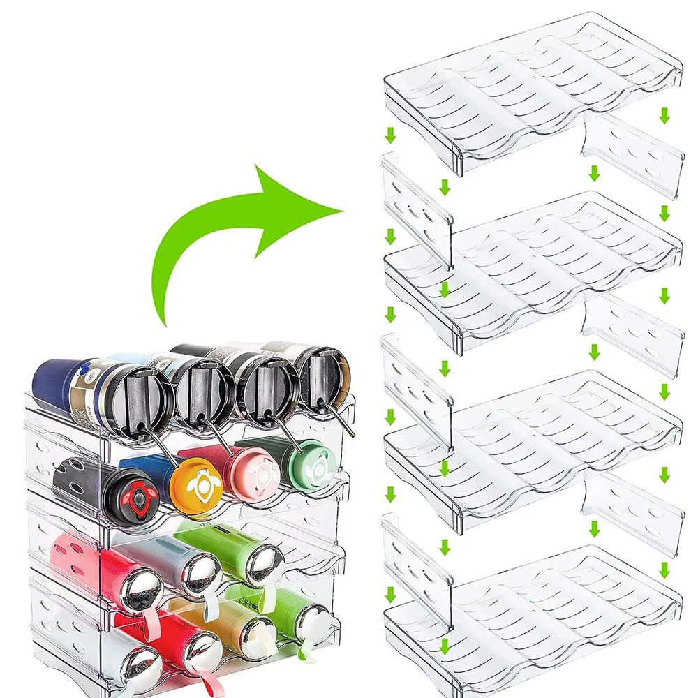 1 Set 4-tier Detachable Water Bottle Rack, Acrylic Transparent Detachable Wine Rack, Stackable Storage For Water Glasses And Beverages, Multifunctional Folding Household Organiser
