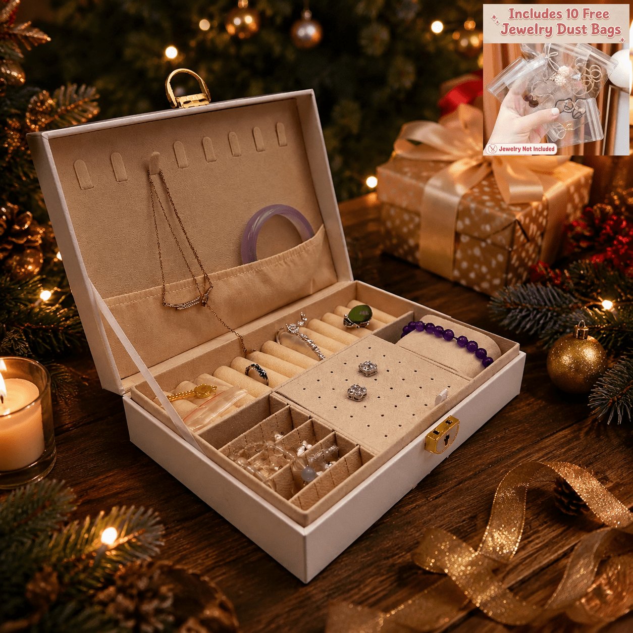 Multi-Functional White Jewelry Storage Box, Soft Velvet Lining