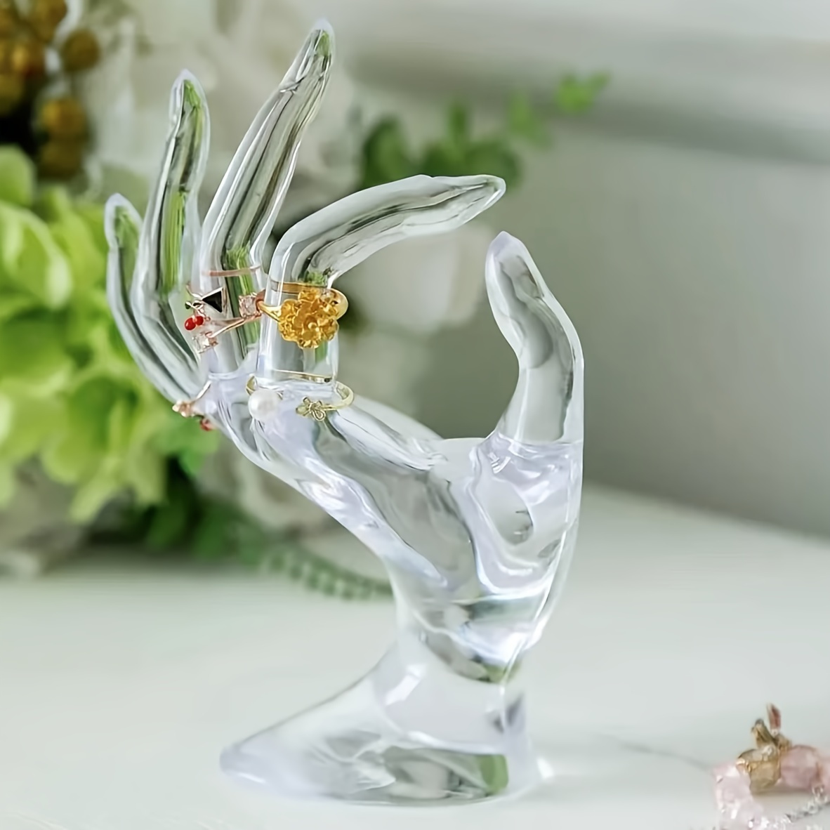elegant blue clear glass hand jewelry display stand Temu Oman