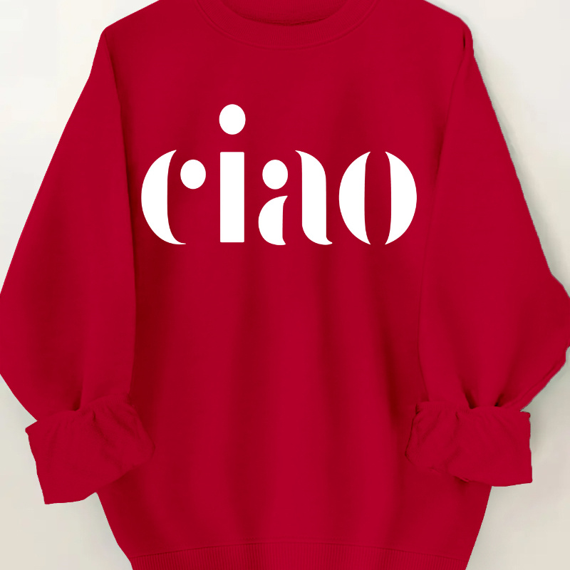 

Casual Crew Neck Sweatshirt With Alphabet Print, Polyester Knit Fabric, Long Sleeve Pullover, For Women,