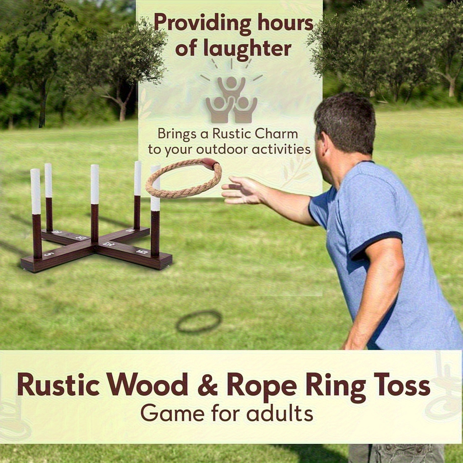 Ring Toss Set with Wide Grip Base and Rope Rings