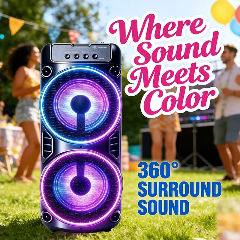 Portable High Power Wireless Speaker, Party Box With Dual Driver, Rgb Led Colorful Light, 360° Surround Sound, Tws Support Usb Tf Card, Up To 10h Playtime Outdoor Wireless Boombox