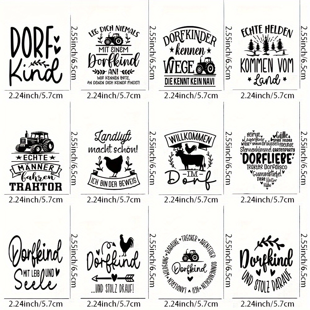 12 German Village Themed Transfer Stickers - Suitable For Crafts, Mugs, Laptops, And Water Bottles, Self-adhesive Plastic Decals