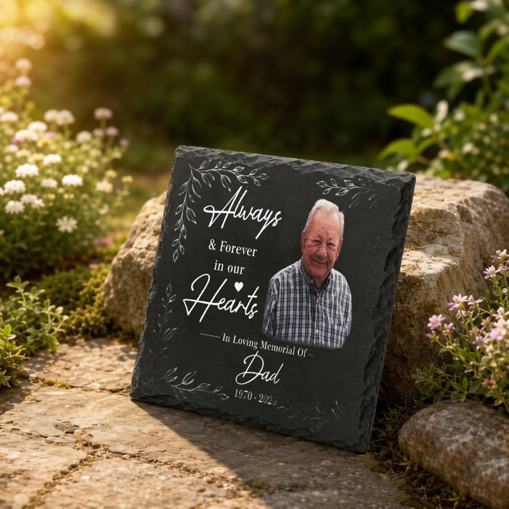 TEMU 1pc Personalized Custom Square Memorial Stone With Stand 2d Uv Print Custom Name Printed Pattern And Text For Garden Home Indoor Outdoor Use