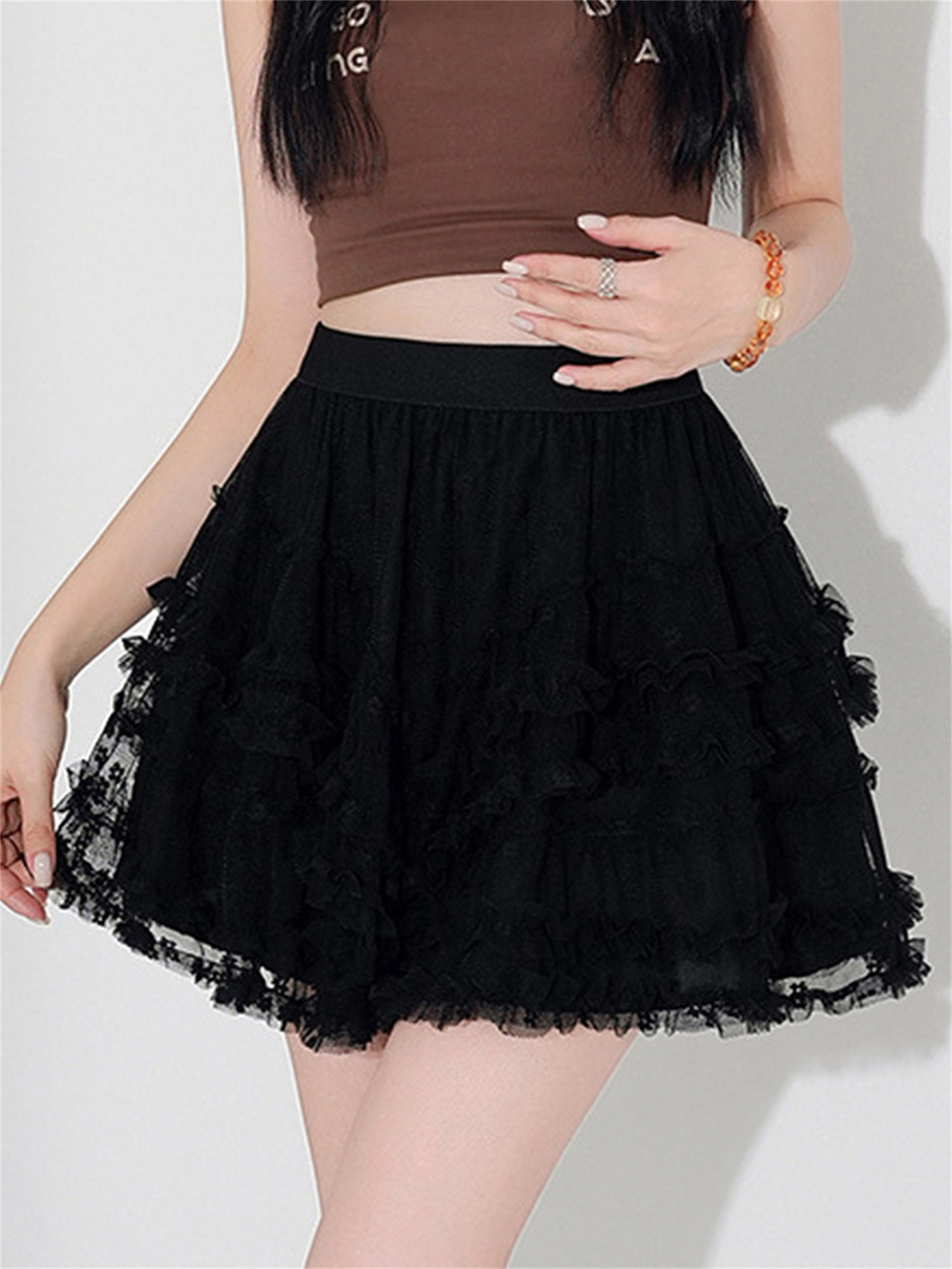 adorable tiered ruffle mini skirt lace layers a ruched a - Temu
