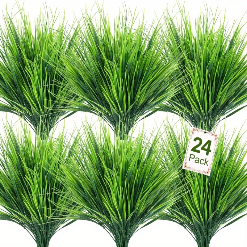 Image of 24 Bundles Artificial Plants Outdoor Fake Flowers Artificial Greenery Stems Faux Plastic Plants Shrubs Uv Resistant For Patio Garden Porch Home Window Box Decor (green)