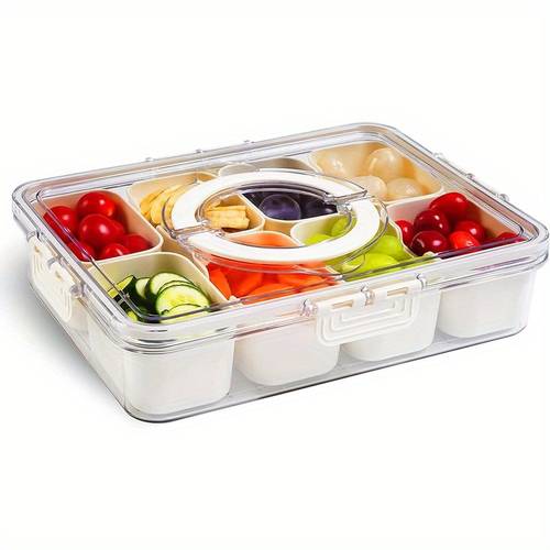 1 2 pack divided serving tray with lid handle 8 compartment freezer plastic snack container clear portable box with lid for fruits veggies salad nuts ideal for travel camping picnic lunch box organizer
