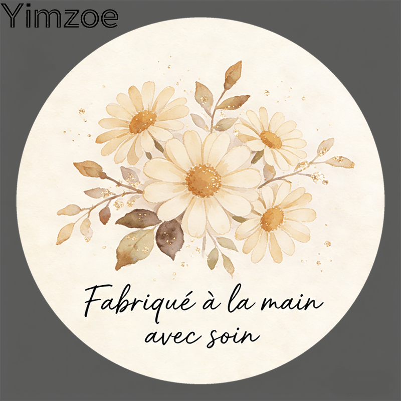 TEMU 96pcs/288pcs Yimzoe Autocollants Ronds de Soin Faits Main | Design Bouquet de Marguerites Aquarelle, Parfait pour , l'Étiquetage de Boîtes