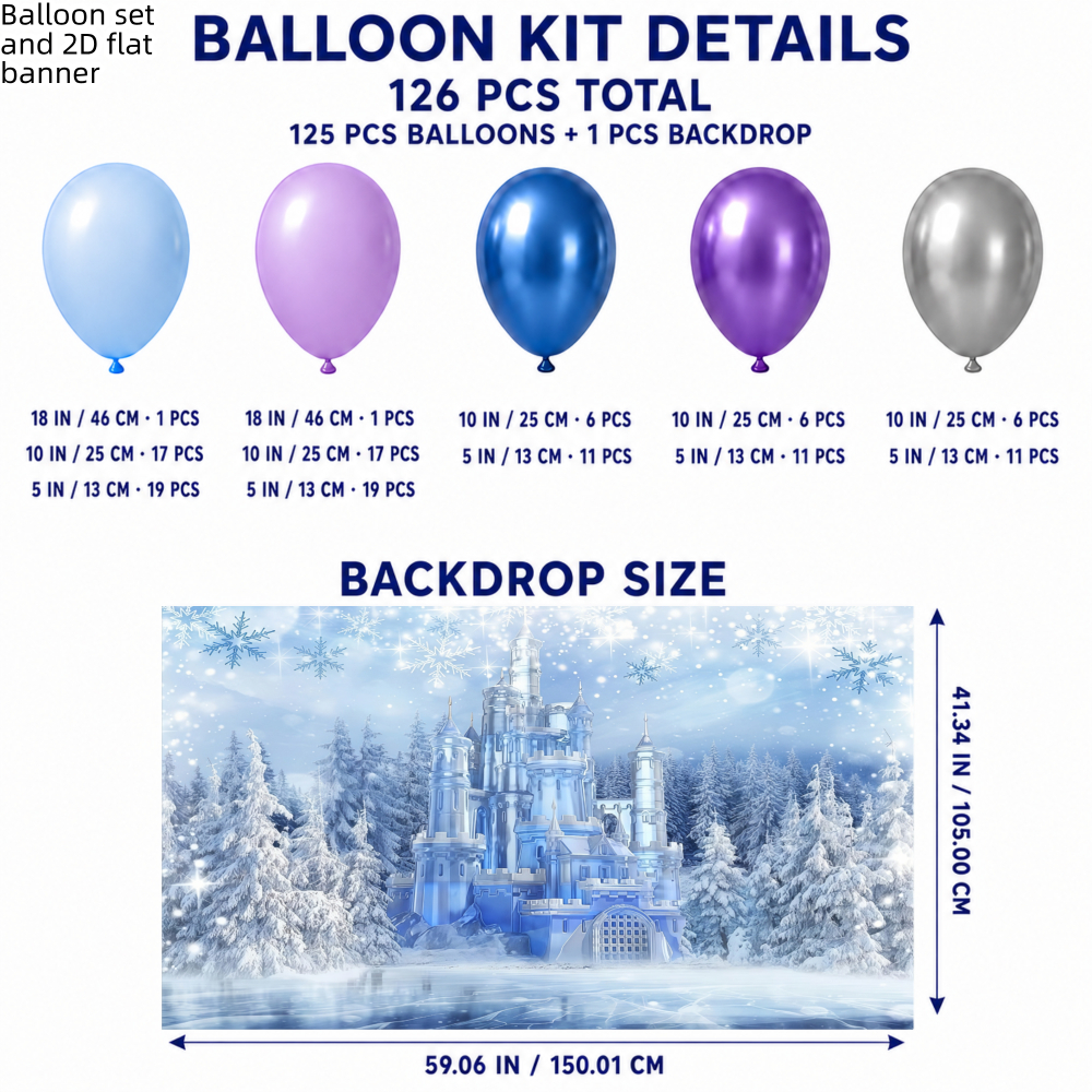 TEMU 128pcs Party Pack Balloon Arch Kit Birthday Balloons And 2d Flat Banners, Party Balloon Decoration Winter Castle Balloon Arch Set Bachelor Party