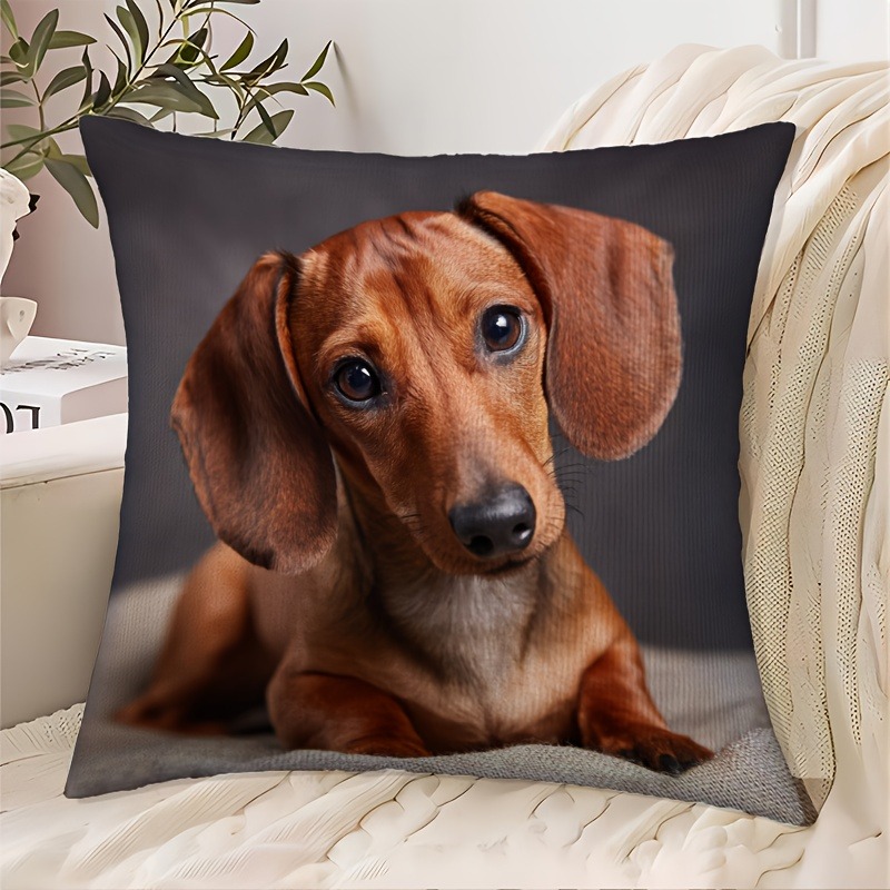 TEMU 1pc Realistic Dachshund Dog Pillow Cover - Printed Dachshund Cushion Case Suitable For Sofa Couch Bed, Zipper Closure & Machine Washable Cover,