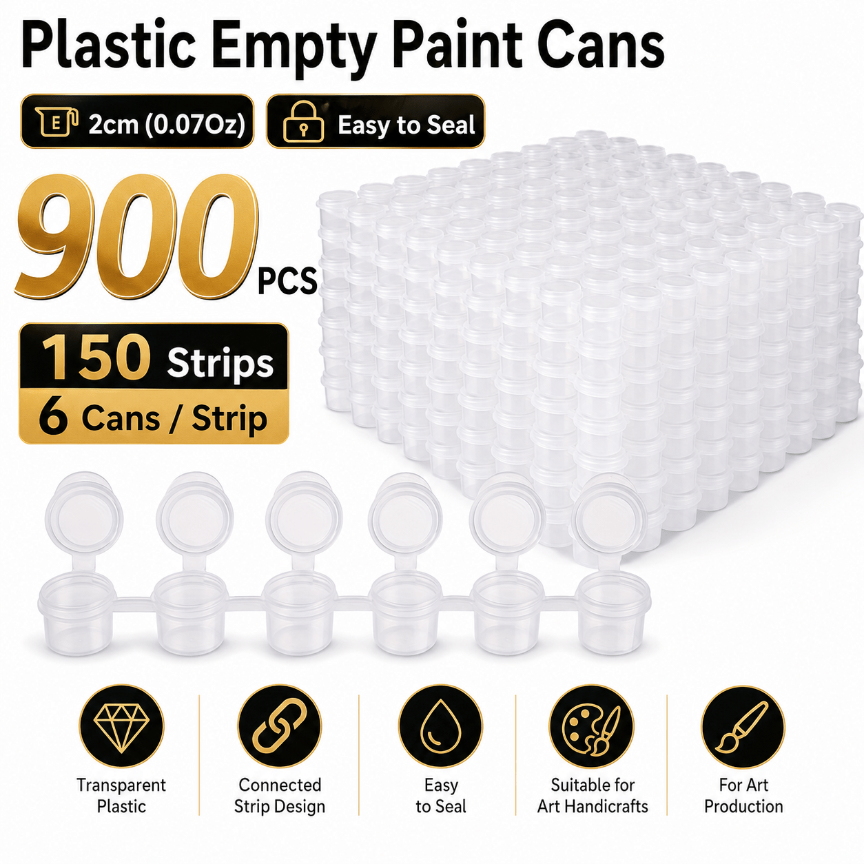 TEMU 900 pièces (150 feuilles, 6 pièces par feuille) Boîtes de rangement pour peinture à , Gobelets de mélange de couleurs, Mini pots en plastique