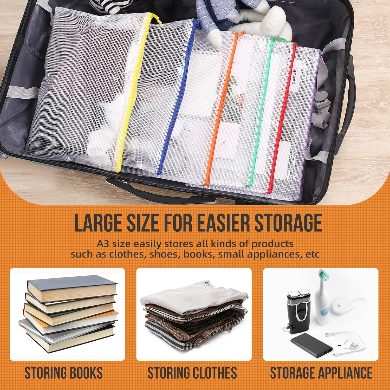 

5-pack A3 Waterproof Pvc Mesh Zip Pockets, , Large Storage Organizer For Travel, Office Supplies,