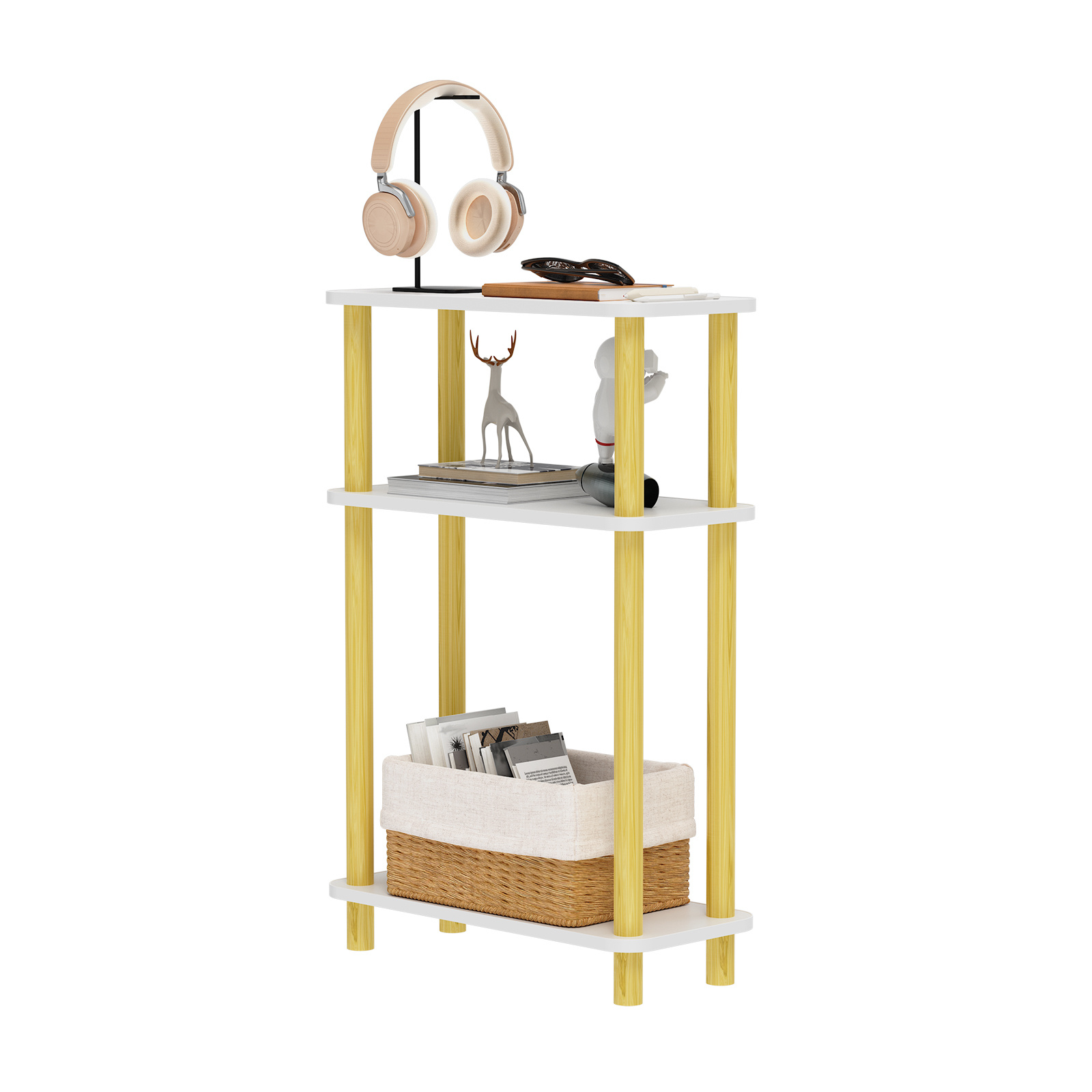 Image of 3-tier Modern Minimalist Side Table With Assembly - Multifunctional Shelf Suitable For Small Spaces, Wood Table For, Bedroom, Balcony, Office - Space-saving Furniture For Home & Commercial Use