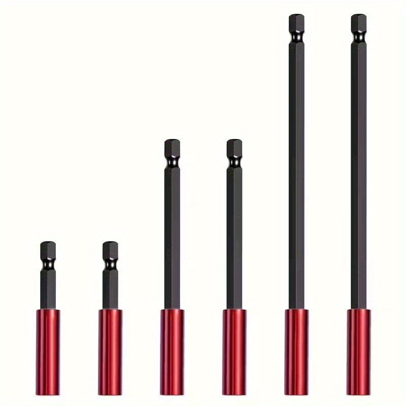 TEMU 6pcs Strong Magnetic Bit Extension Rod Set, Multi-specification 1/4" Hex Shank, Electric Drill Screwdriver Extension Rod, S2 Steel + Aluminum