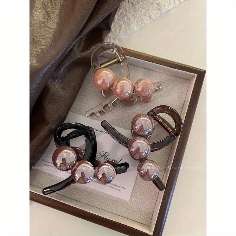 TEMU [3pcs Set] Elegant Pearl Shark Hair Clips - 6 Inch Large Claw Clips, Hair Additions For Women &, Stylish Bridal & Party Hairstyles (y2k