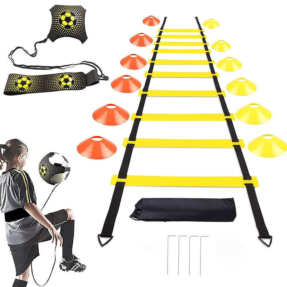 Soccer Training Equipment Including A 6-meter Coordination Ladder, 12 Cones, And A Football Kicking Trainer, Perfect For Gifts For Boys And Adults