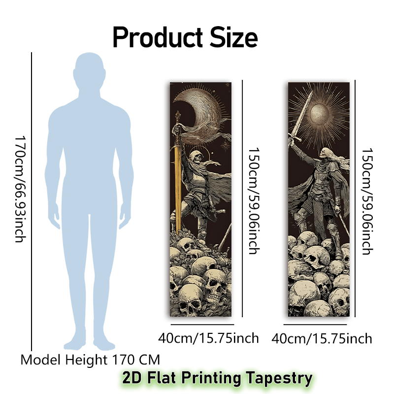 TEMU 2d Flat - 2d Flat - 2d Flat - 2pcs Ethereal Warrior Vertical Tapestry | Mysterious Celestial Theme Wall Tapestry | Long Narrow Wall Hanging |