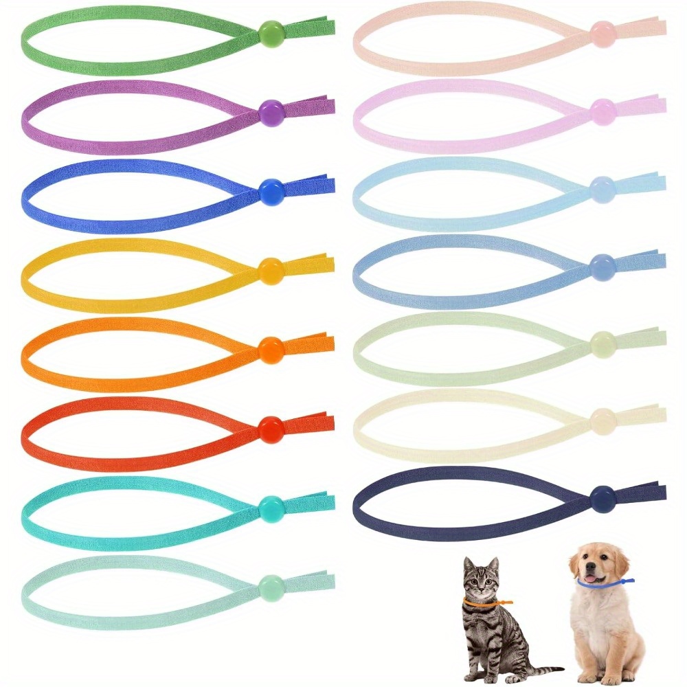 Image of 15pcs Adjustable Id Elastic Puppy Collars For Newborn Puppies And Kittens, For Pet Identification - 15 Colors - Suitable For Kittens, Puppies, And Small Pets