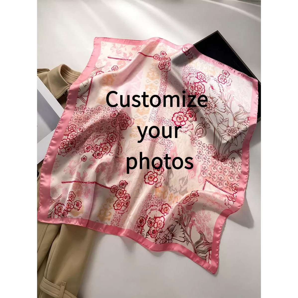 E-shop Personalisiertes quadratisches Tuch ., Unisex für Herren Damen, modisches frisches rosa bedrucktes -Quadrat-Tuch, elegantes großes Taschentuch,