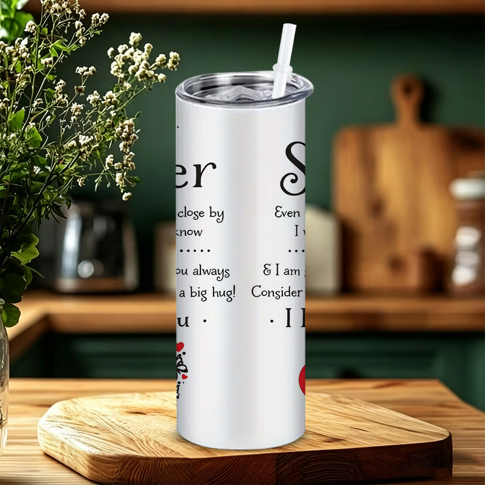 1pc 20oz 304 Stainless Steel Insulated Tumbler With Lid And Straw, Quote For Sister Travel Mug, Birthday Christmas Thanksgiving Gift For Sister